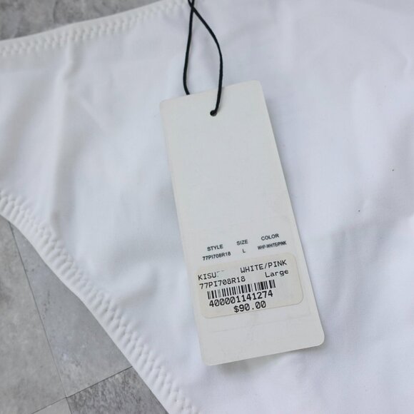 KISUII Bikini Set Large White Two Piece Halter Smocked Hipster Bikini BARNEYS - Picture 8 of 16